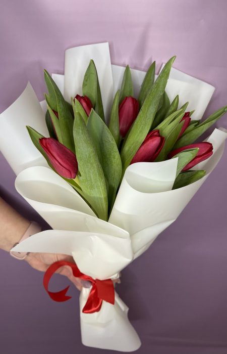 9 красных тюльпанов